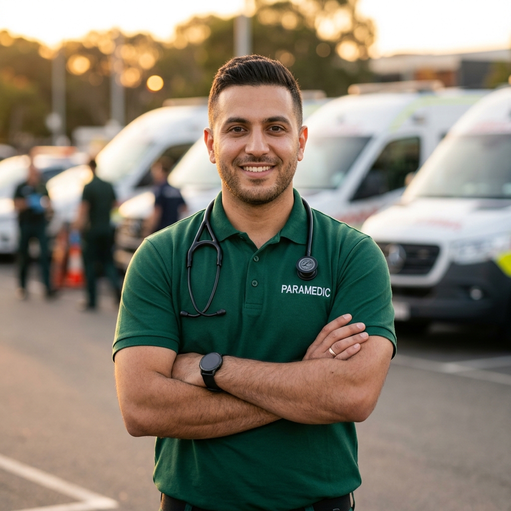 Nazar paramedic with ambulance fleet